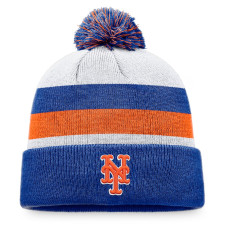 Adult Men's New York Mets Fanatics Branded Stripe Cuffed Knit Hat with Pom - Royal