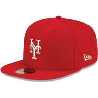 Adult Men's New York Mets New Era White Logo 59FIFTY Fitted Hat - Red 