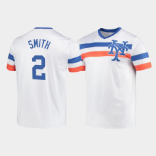 Men's New York Mets Dominic Smith #2 White Cooperstown Collection V-Neck Jersey