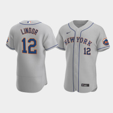 Men's New York Mets #12 Francisco Lindor Gray Authentic Road Jersey