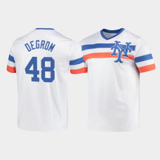 Men's New York Mets Jacob deGrom #48 White Cooperstown Collection V-Neck Jersey