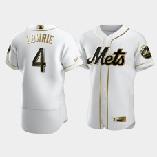 Men's New York Mets Jed Lowrie #4 White Golden Edition Authentic Jersey