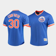 Men's New York Mets #30 Michael Conforto Royal Cooperstown Collection Mesh V-Neck Jersey