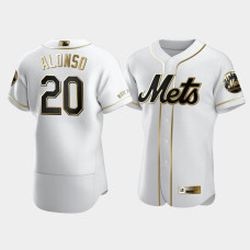 Men's New York Mets Pete Alonso #20 White Golden Edition Authentic Jersey