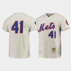 New York Mets #41 Tom Seaver Cooperstown Collection Authentic Cream Mitchell & Ness Jersey Men's
